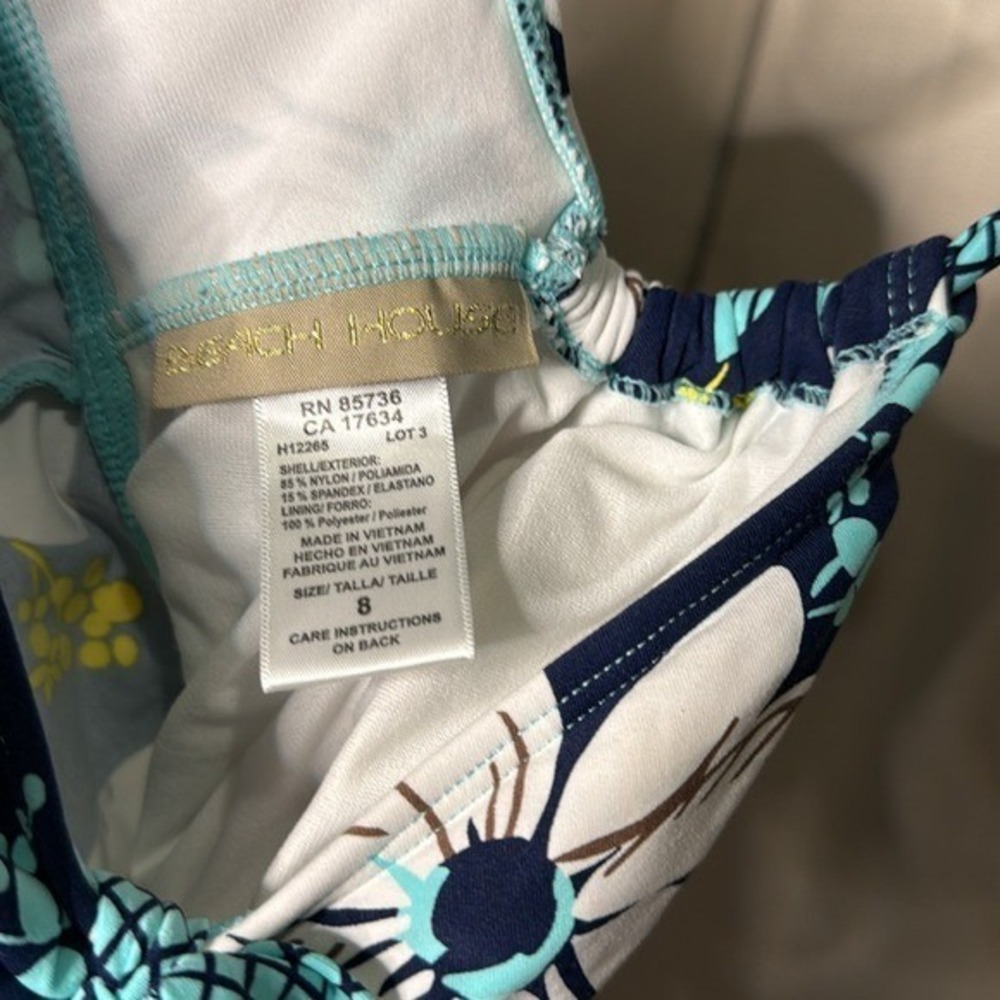 Beach House Swim Tankini Top Floral Navy Blue Aqua White Size 8 - Picture 2 of 4